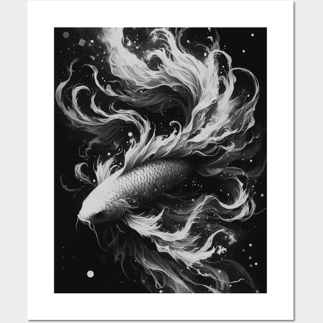 Monochromatic Karasu Black Koi Fish Wall Art by TomFrontierArt